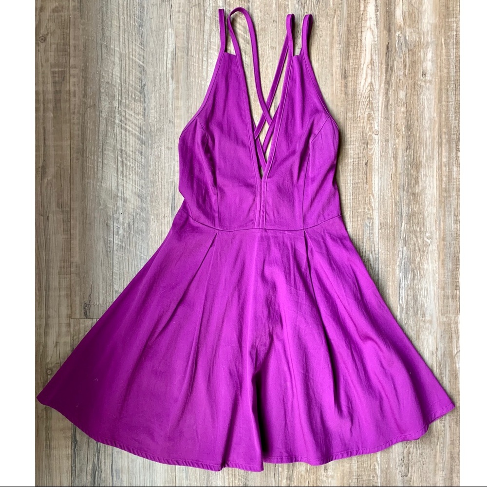 Nasty Gal Magenta Plunging Skater Dress 🌺